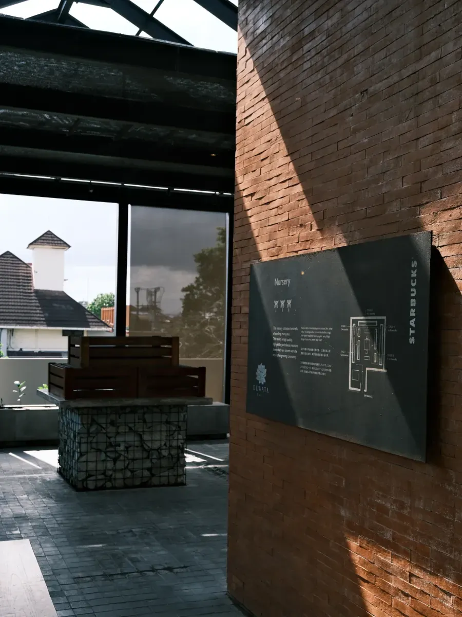 Brick-lined interior at Starbucks Reserve Dewata in Bali